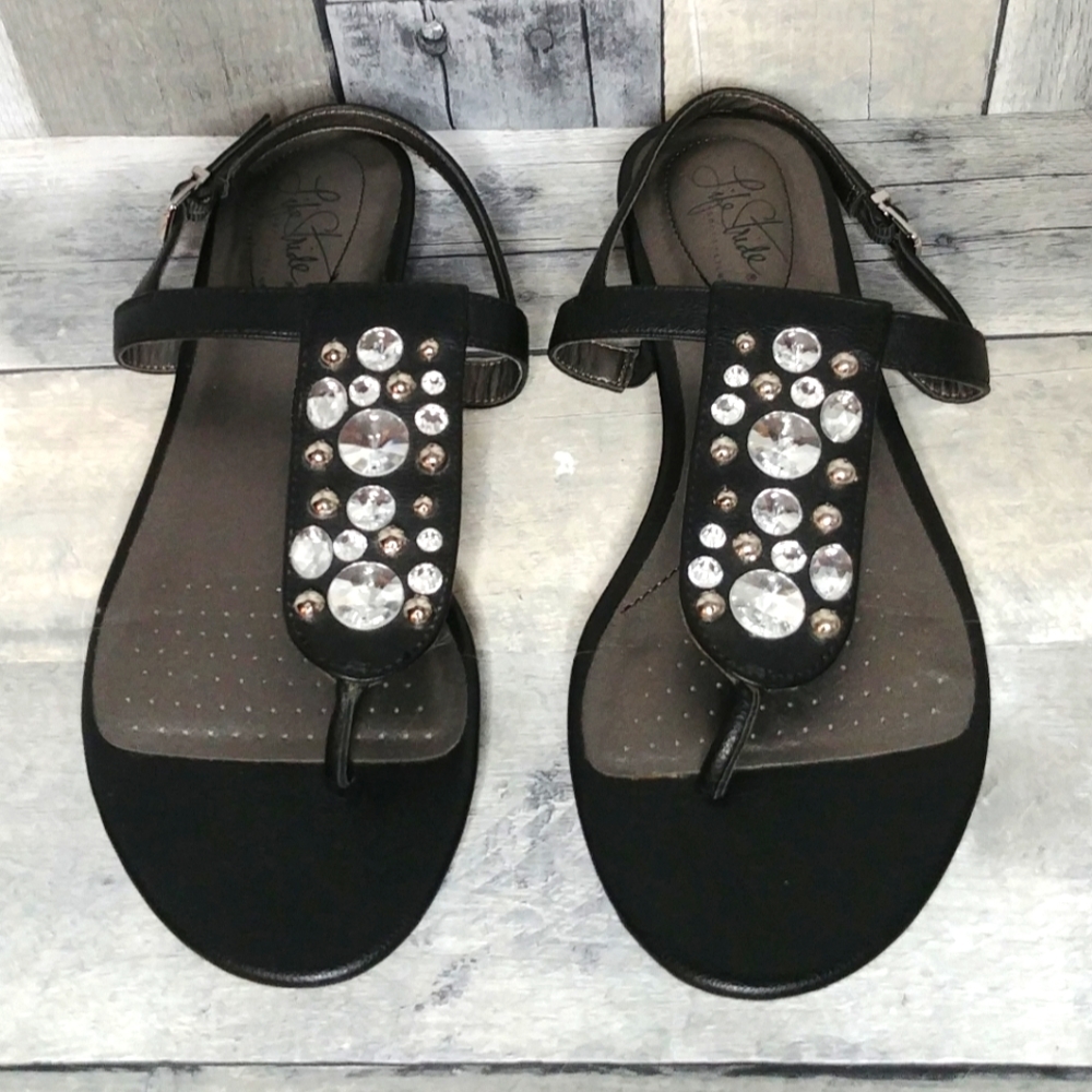 Life Stride Soft System Envy Blingy Comfy Sandals NWOT Size 10 W
